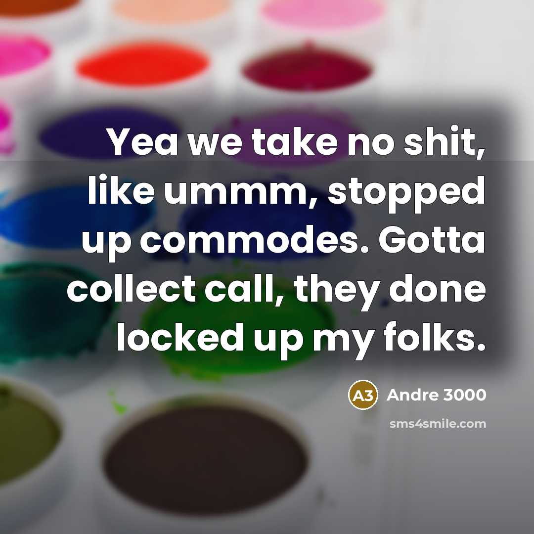 “Yea we take no shit, like ummm, stopped up commodes.…” quote by Andre 3000