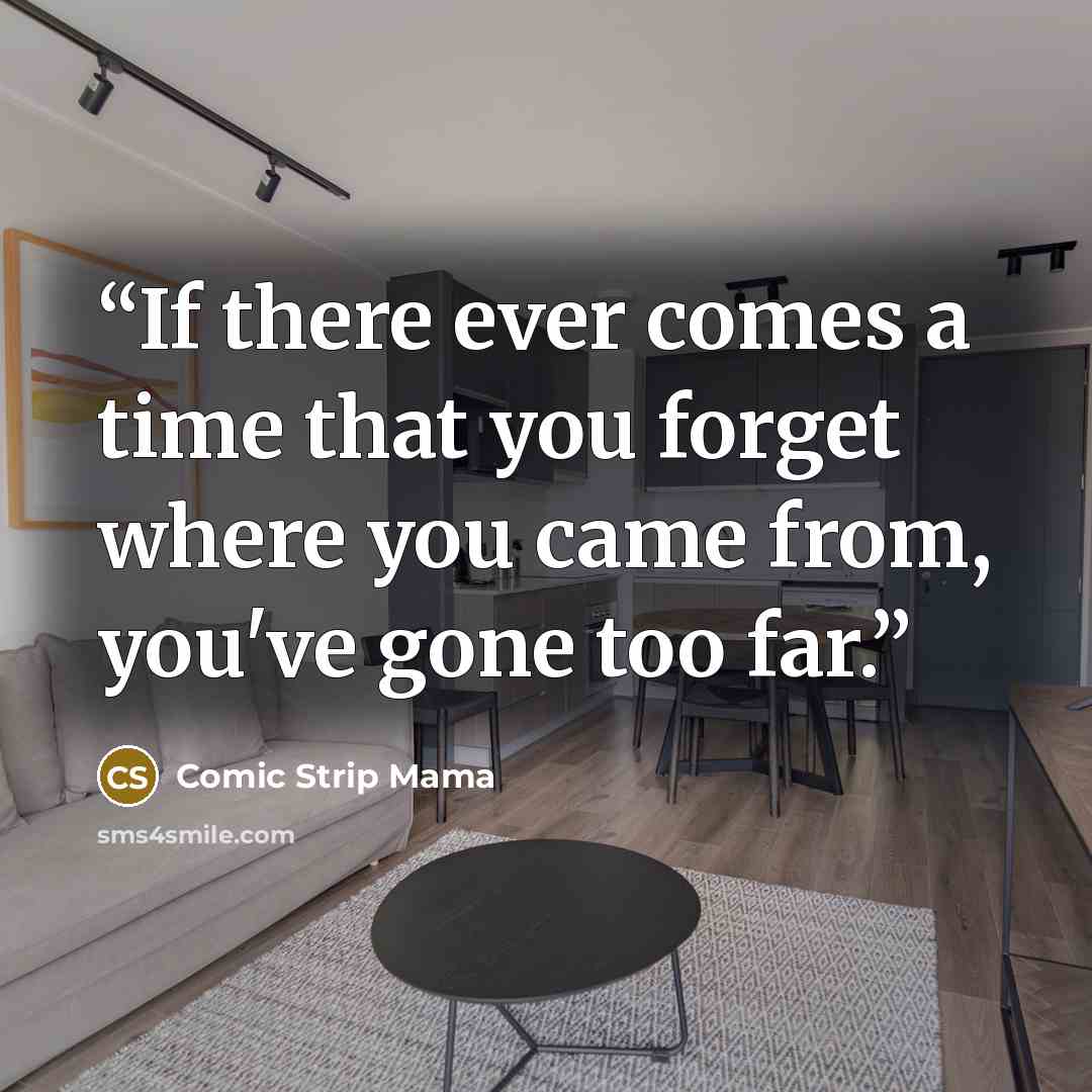 “If there ever comes a time that you forget where you came from, you've gone too far.” quote by Comic Strip Mama
