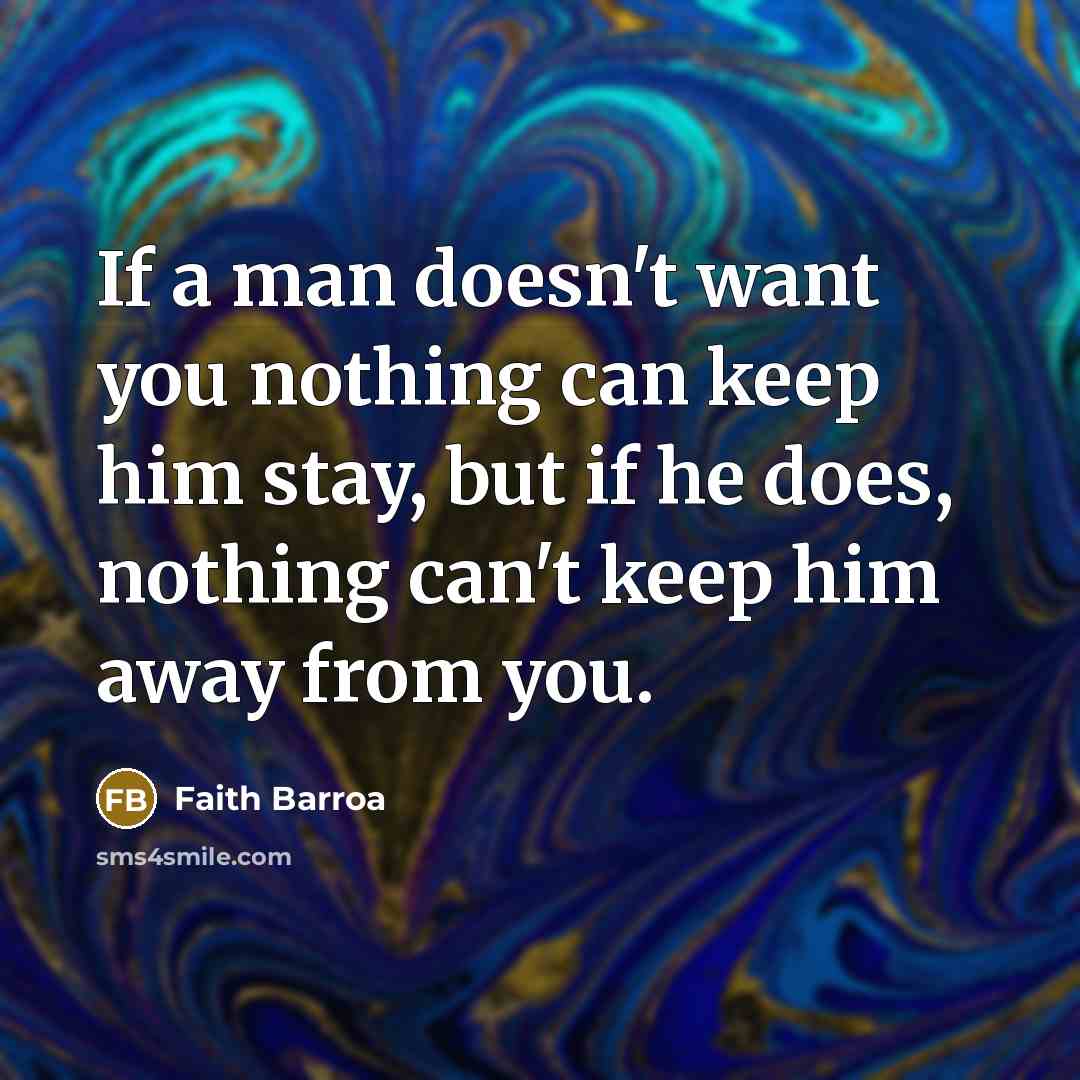 “If a man doesn't want you nothing can keep him…” quote by Faith Barroa