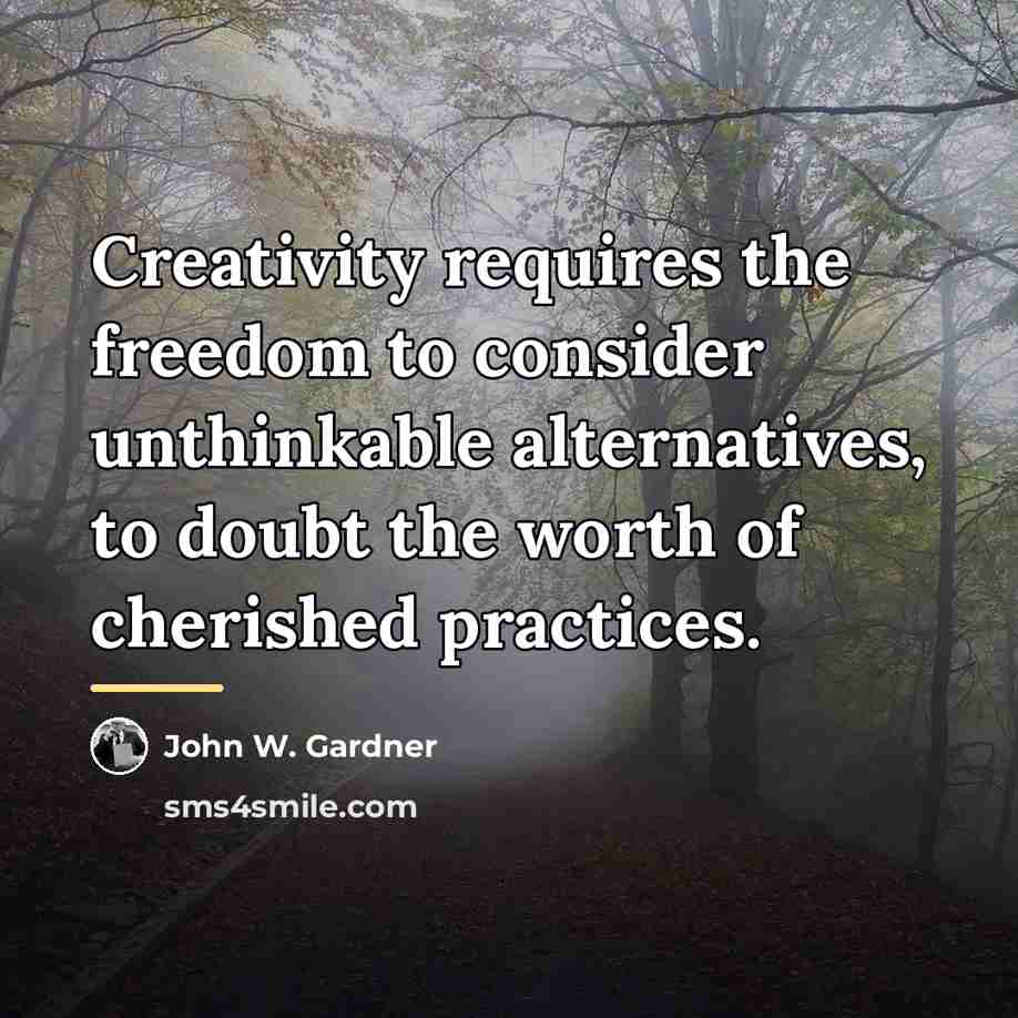 “Creativity requires the freedom to consider unthinkable alternatives, to doubt…” quote by John W. Gardner