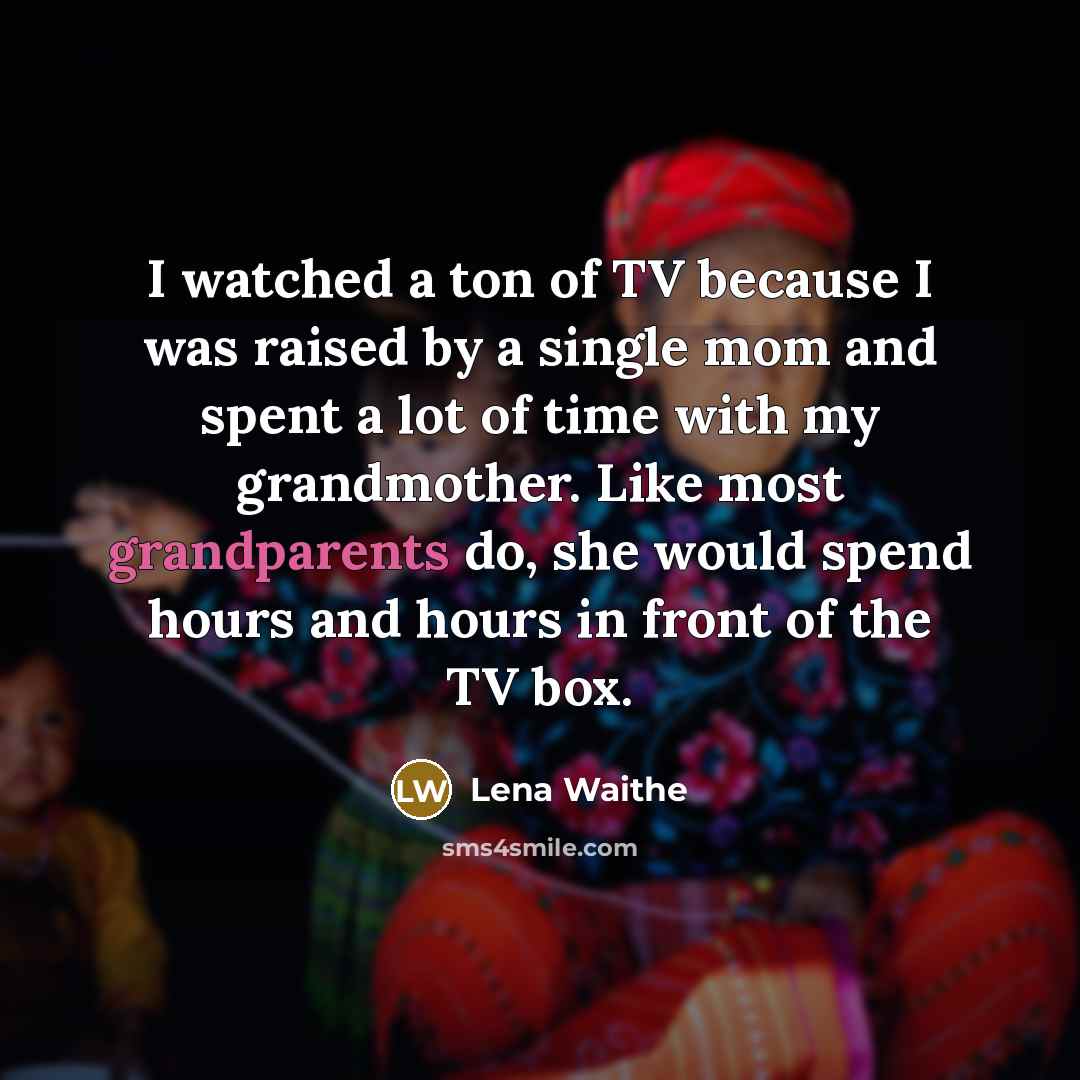 “I watched a ton of TV because I was raised by a single mom and spent a lot of time with my grandmother. Like most grandparents do, she would spend hours and hours in front of the TV box.” quote by Lena Waithe