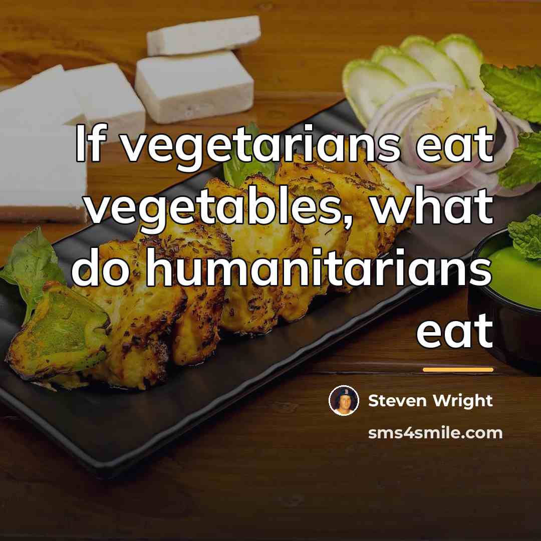 “If vegetarians eat vegetables, what do humanitarians eat…” quote by Steven Wright