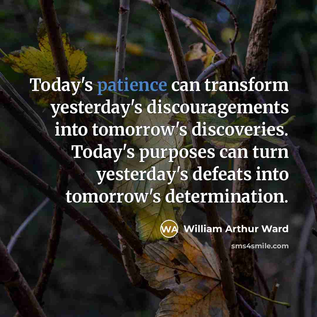 “Today's patience can transform yesterday's discouragements into tomorrow's discoveries. Today's…” quote by William Arthur Ward