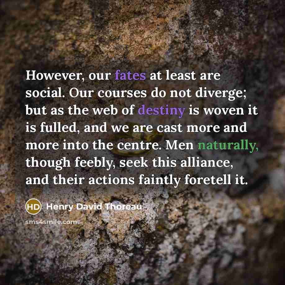 “However, our fates at least are social. Our courses do…” quote by Henry David Thoreau