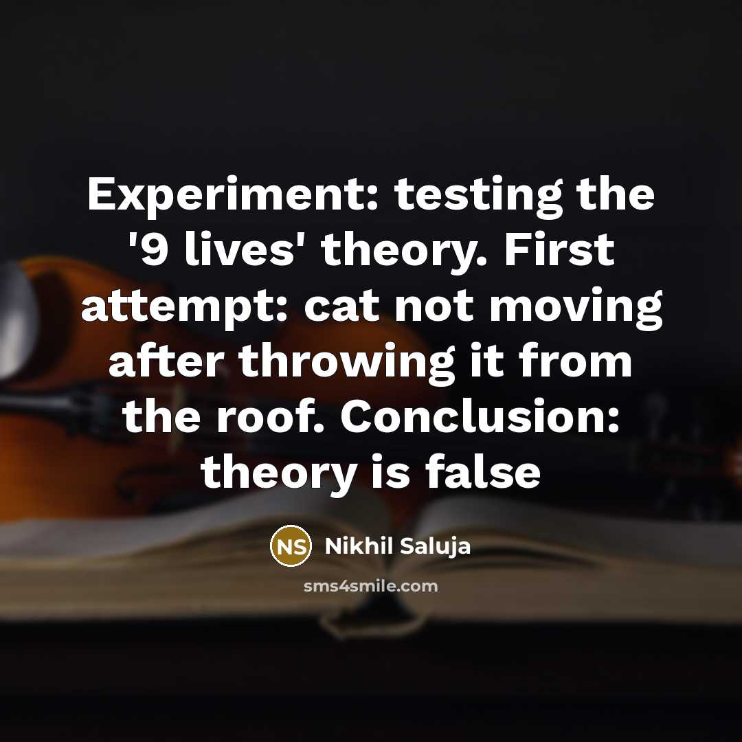 “Experiment: testing the '9 lives' theory. First attempt: cat not…” quote by Nikhil Saluja