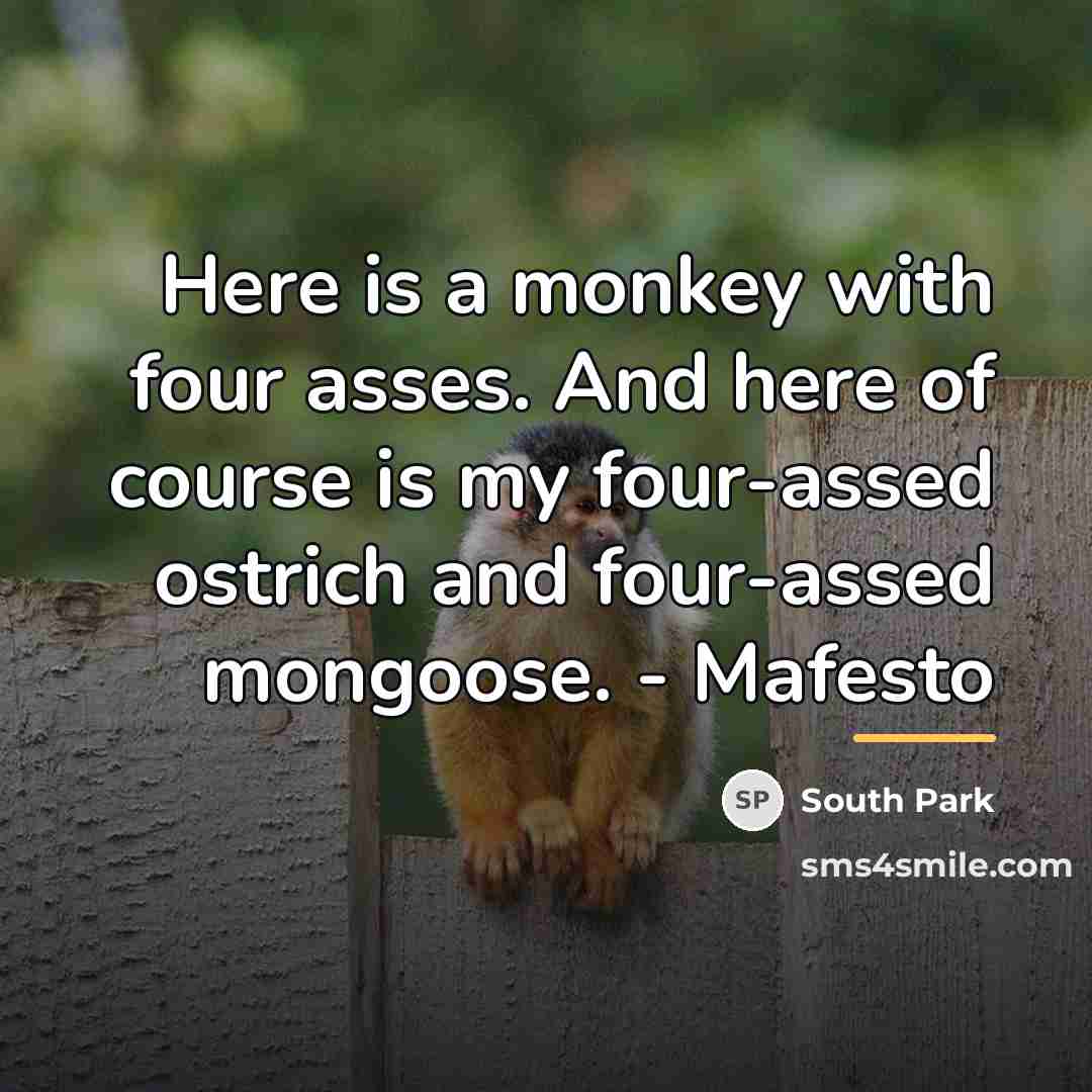 “Here is a monkey with four asses. And here of…” quote by South Park