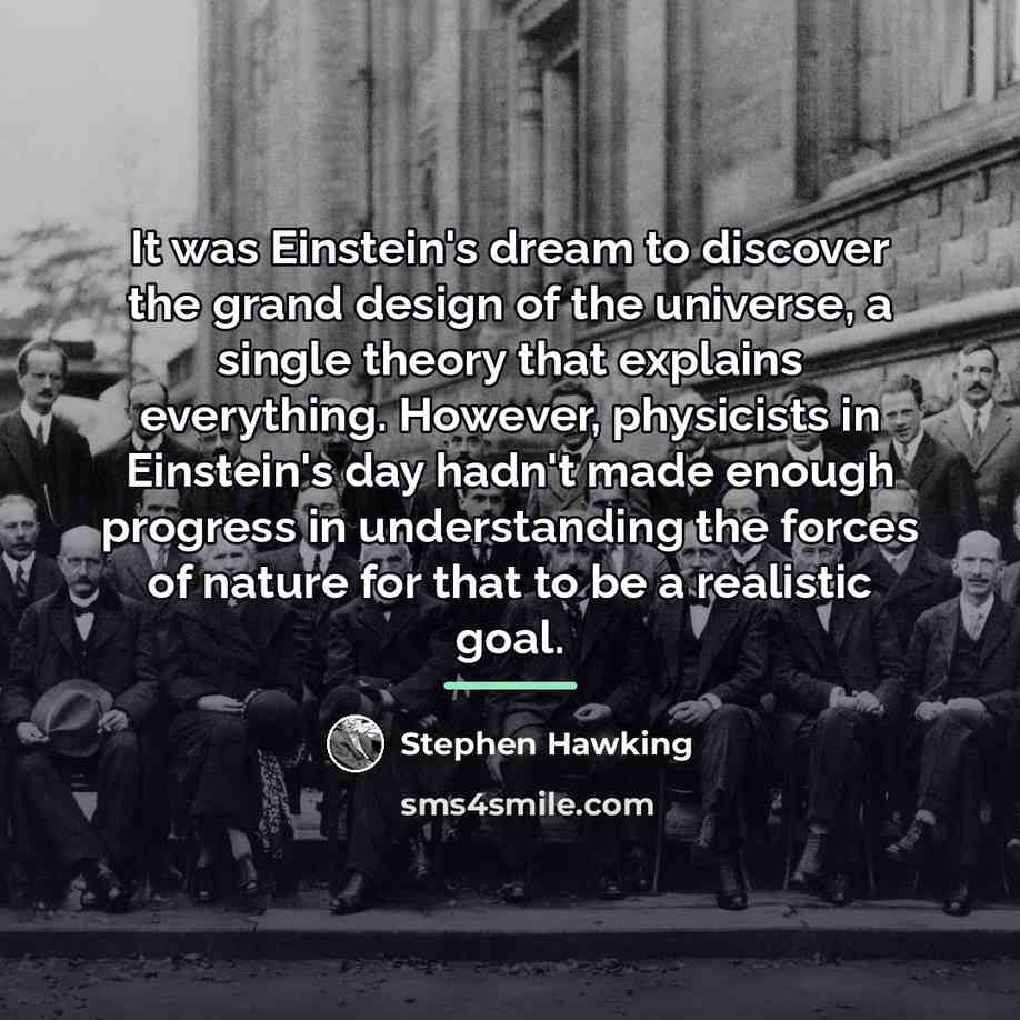 “It was Einstein's dream to discover the grand design of…” quote by Stephen Hawking