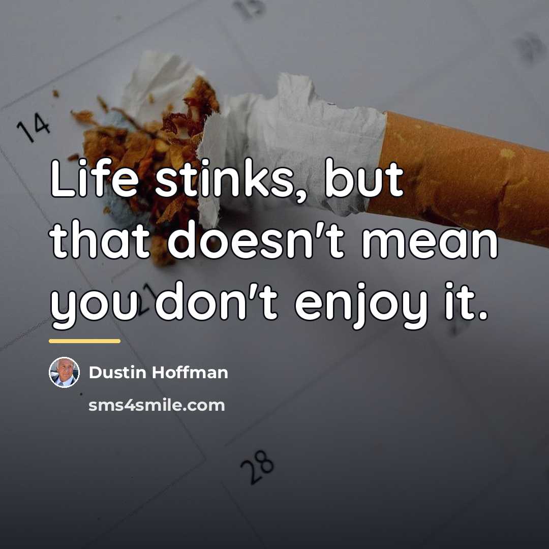 “Life stinks, but that doesn't mean you don't enjoy it.…” quote by Dustin Hoffman
