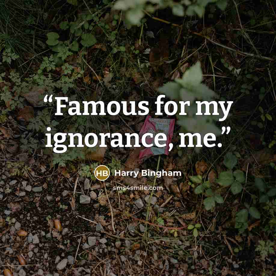 “Famous for my ignorance, me.” quote by Harry Bingham