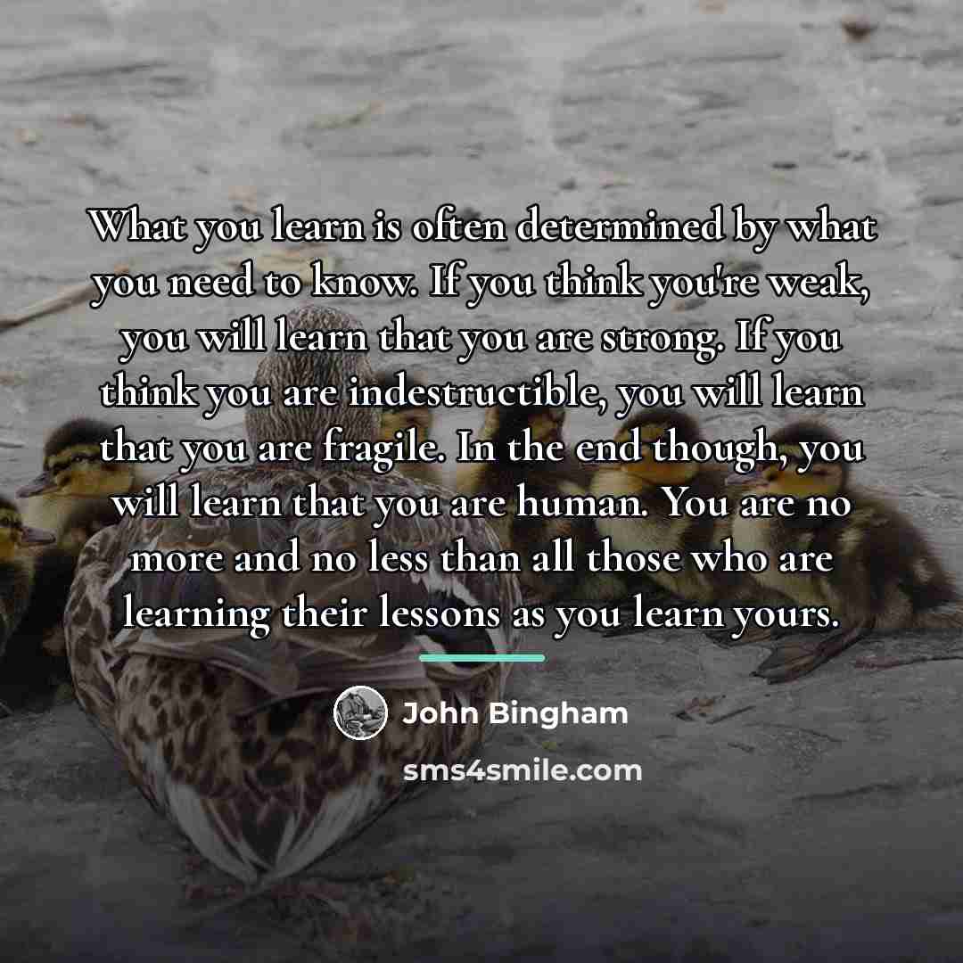 “What you learn is often determined by what you need…” quote by John Bingham
