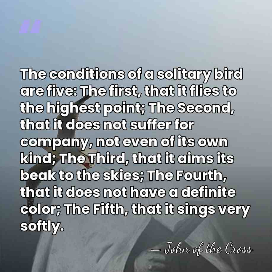 The conditions of a solitary bird are five: The first, that it&hellip; - John of the Cross