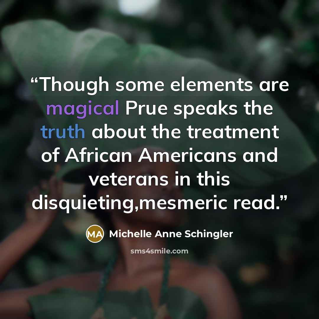“Though some elements are magical Prue speaks the truth about the treatment of African Americans and veterans in this disquieting,mesmeric read.” quote by Michelle Anne Schingler