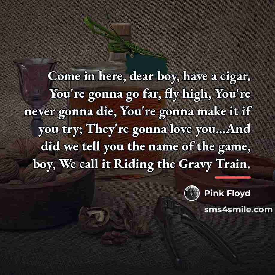 “Come in here, dear boy, have a cigar. You're gonna…” quote by Pink Floyd