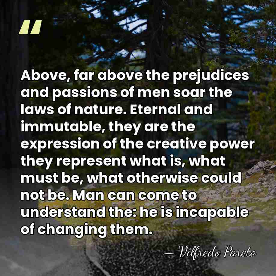 Above, far above the prejudices and passions of men soar the laws&hellip; - Vilfredo Pareto
