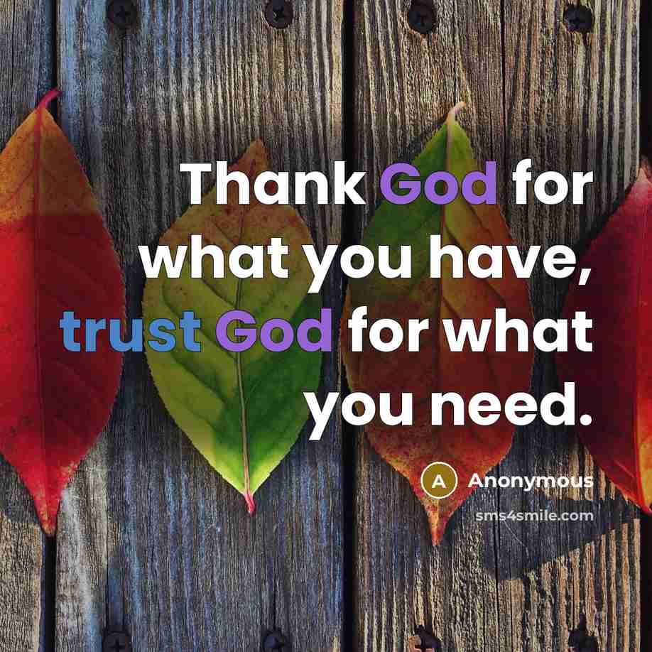 “Thank God for what you have, trust God for what…” quote by Anonymous