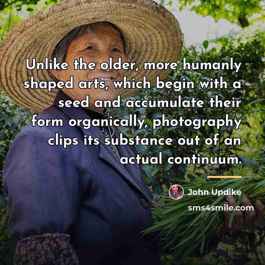 “Unlike the older, more humanly shaped arts, which begin with…” quote by John Updike