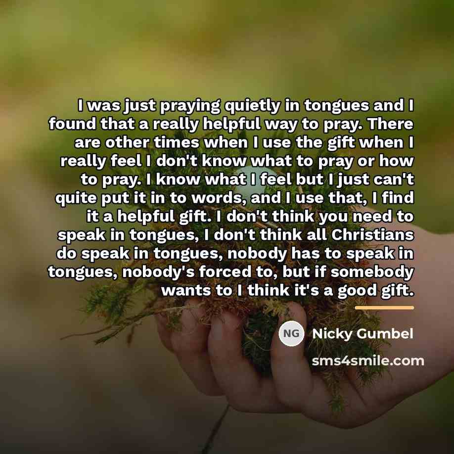 “I was just praying quietly in tongues and I found…” quote by Nicky Gumbel