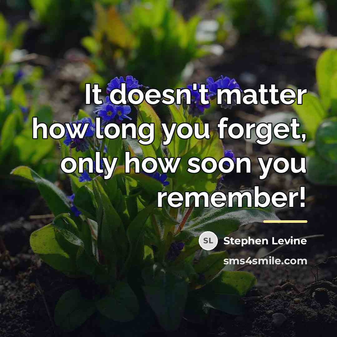 “It doesn't matter how long you forget, only how soon…” quote by Stephen Levine