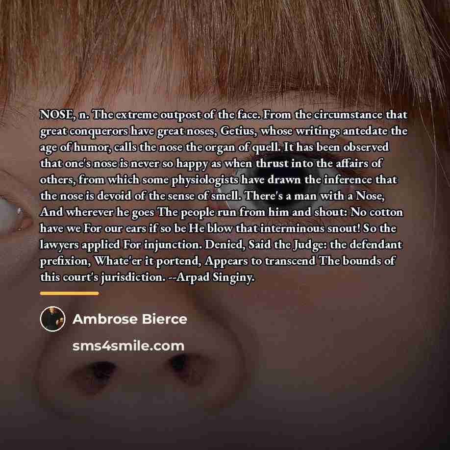“NOSE, n. The extreme outpost of the face. From the…” quote by Ambrose Bierce