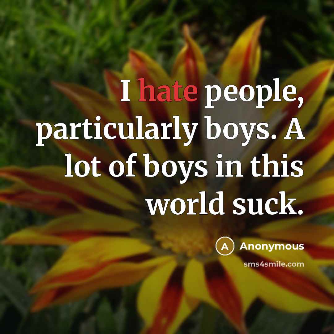 “I hate people, particularly boys. A lot of boys in this world suck.” quote by Anonymous