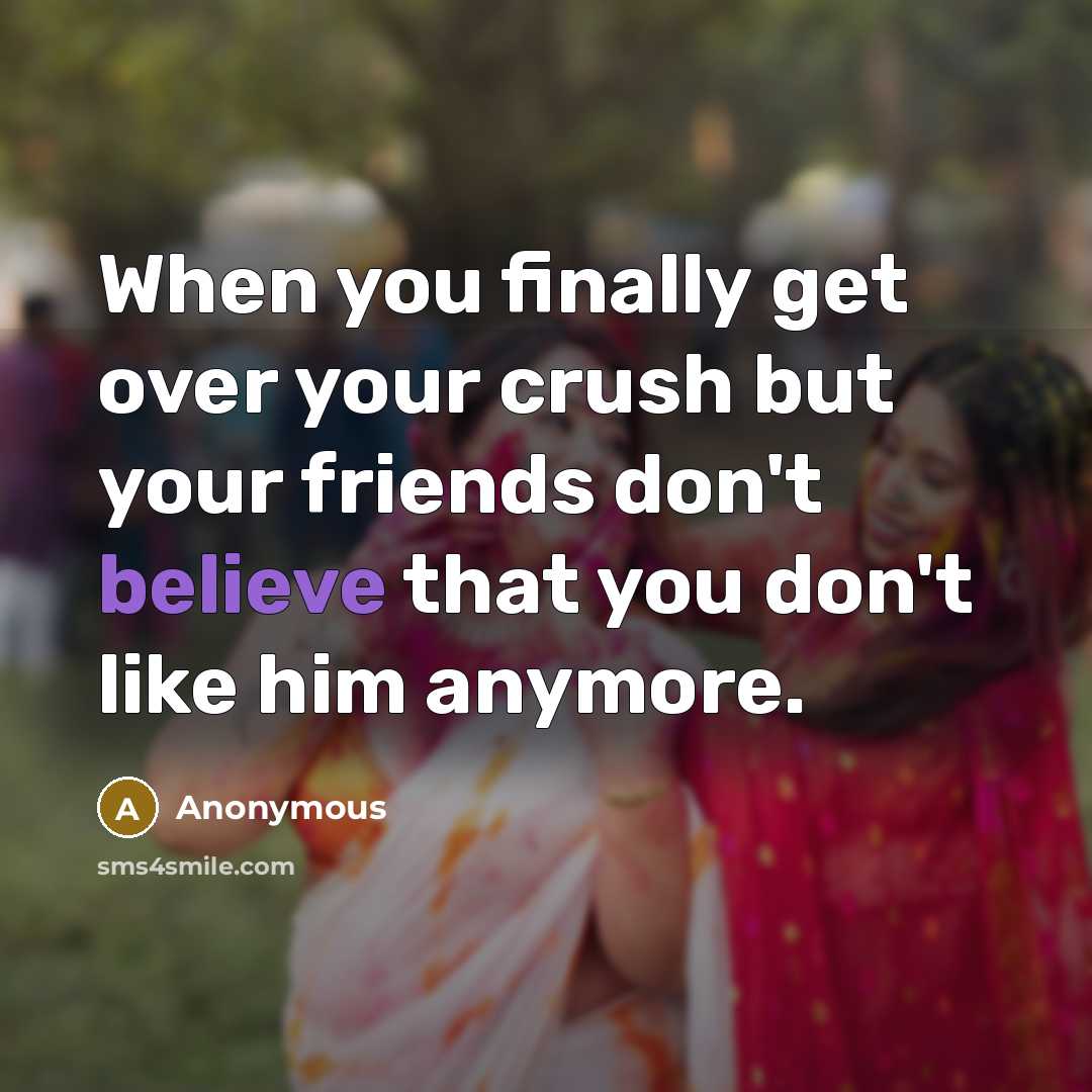 “When you finally get over your crush but your friends…” quote by Anonymous
