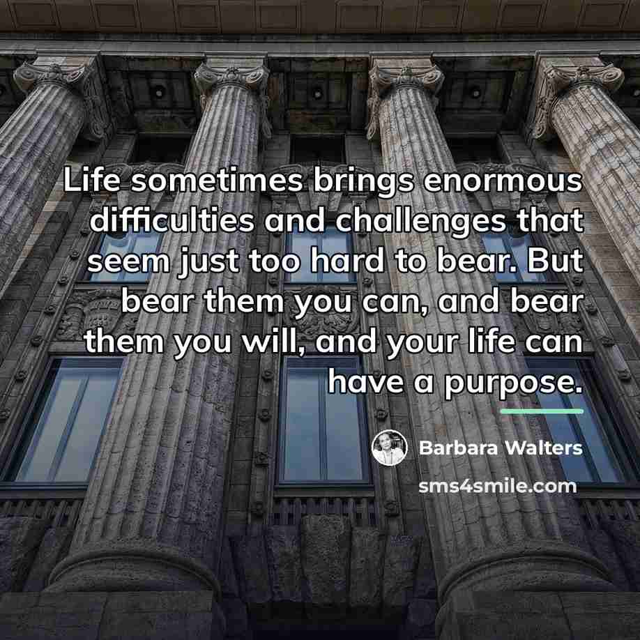 “Life sometimes brings enormous difficulties and challenges that seem just…” quote by Barbara Walters