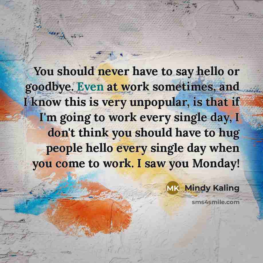 “You should never have to say hello or goodbye. Even…” quote by Mindy Kaling