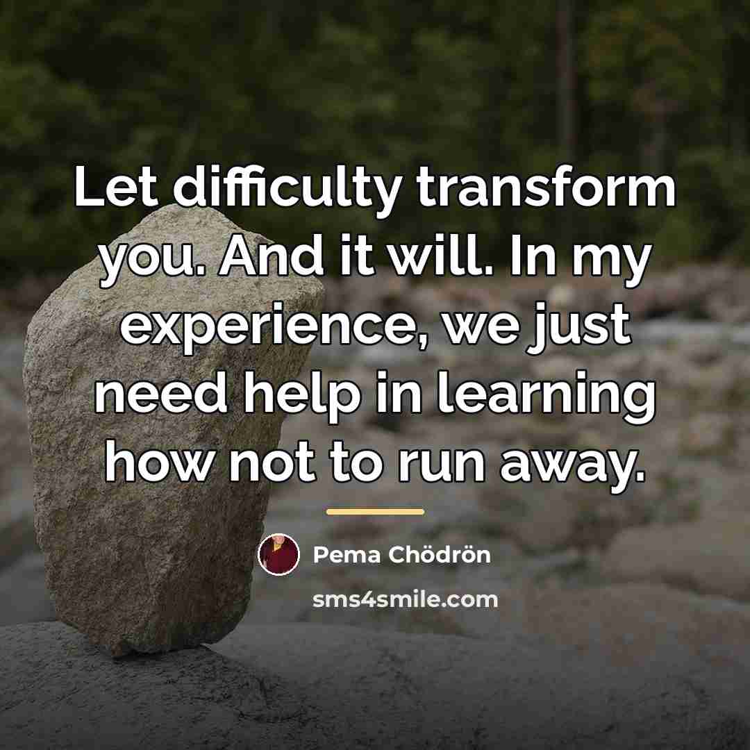 “Let difficulty transform you. And it will. In my experience,…” quote by Pema Chodron