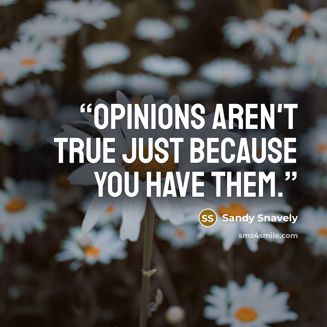 “Opinions aren't true just because you have them.” quote by Sandy Snavely