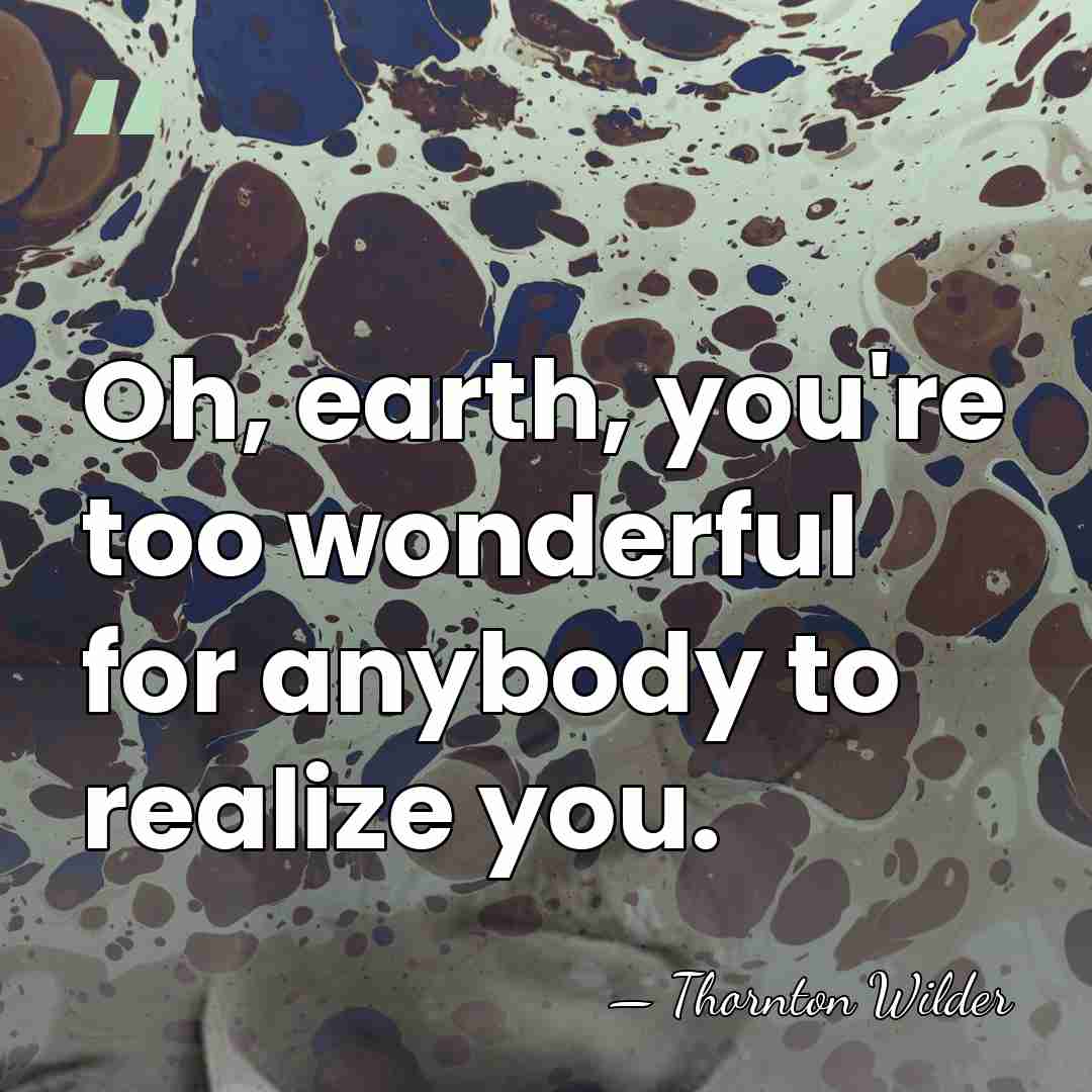 Oh, earth, you're too wonderful for anybody to realize you. - Thornton Wilder