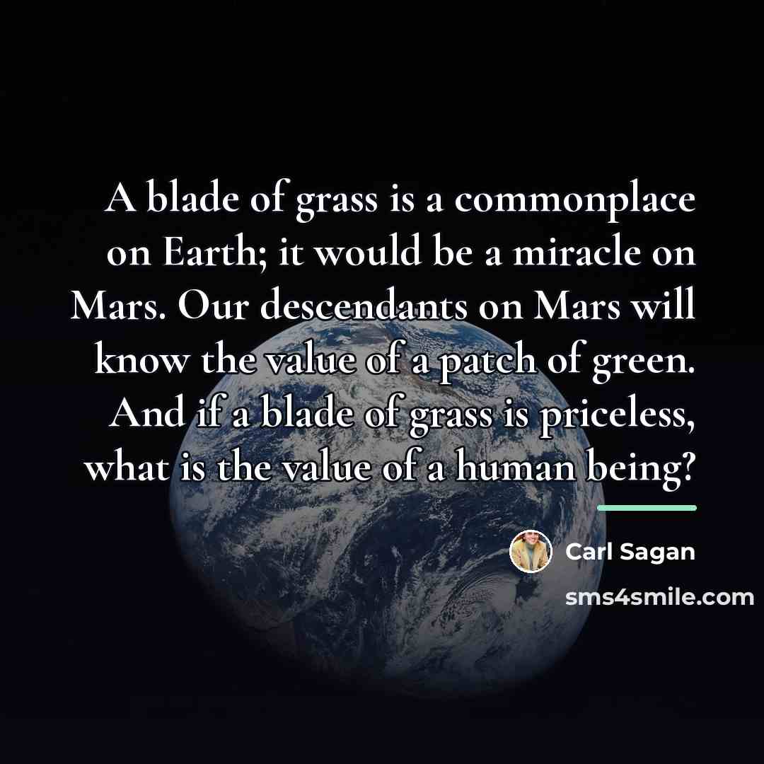 “A blade of grass is a commonplace on Earth; it…” quote by Carl Sagan