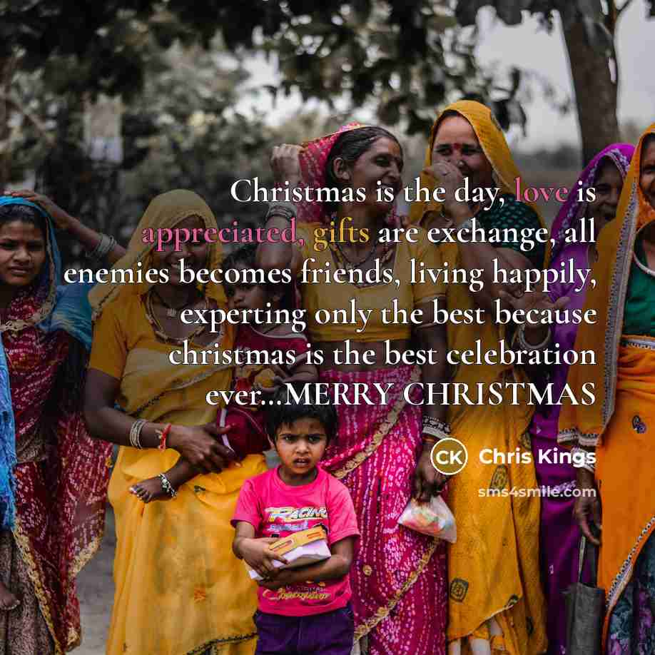“Christmas is the day, love is appreciated, gifts are exchange, all enemies becomes friends, living happily, experting only the best because christmas is the best celebration ever…MERRY CHRISTMAS” quote by Chris Kings