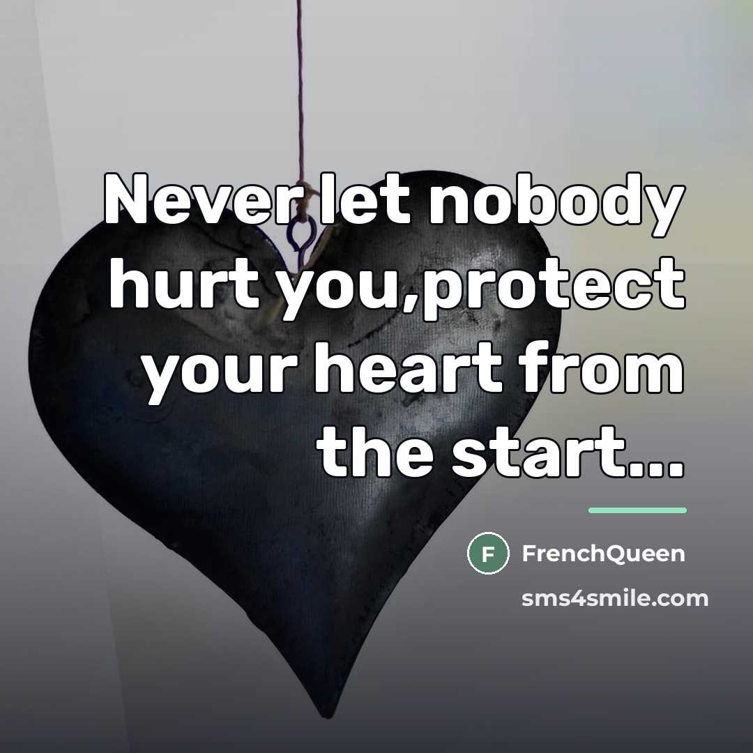 “Never let nobody hurt you,protect your heart from the start...…” quote by Frenchqueen