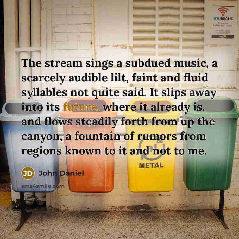 “The stream sings a subdued music, a scarcely audible lilt,…” quote by John Daniel