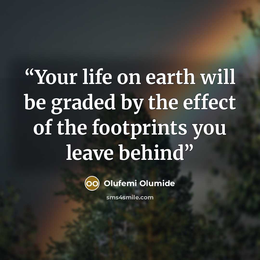 “Your life on earth will be graded by the effect of the footprints you leave behind” quote by Olufemi Olumide