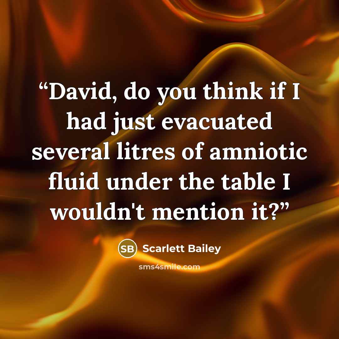 “David, do you think if I had just evacuated several litres of amniotic fluid under the table I wouldn't mention it?” quote by Scarlett Bailey