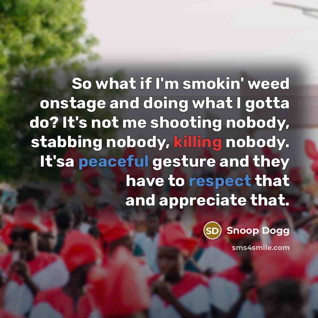 “So what if I'm smokin' weed onstage and doing what…” quote by Snoop Dogg