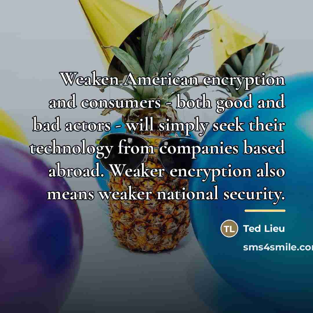 “Weaken American encryption and consumers - both good and bad…” quote by Ted Lieu