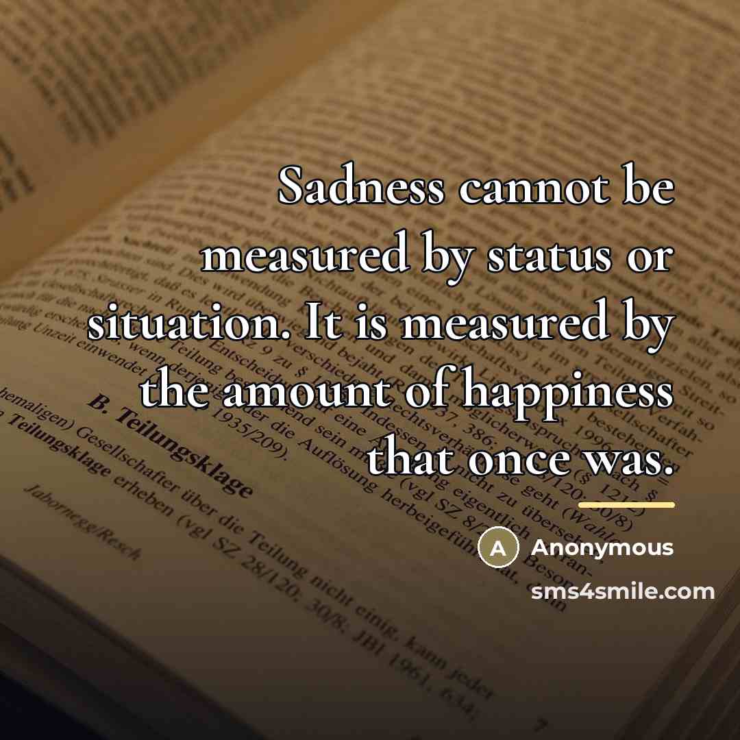“Sadness cannot be measured by status or situation. It is…” quote by Anonymous