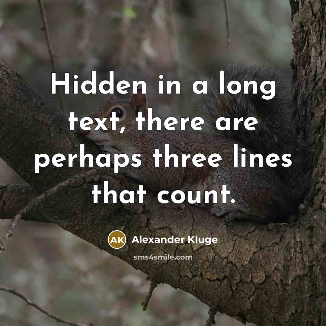 “Hidden in a long text, there are perhaps three lines…” quote by Alexander Kluge