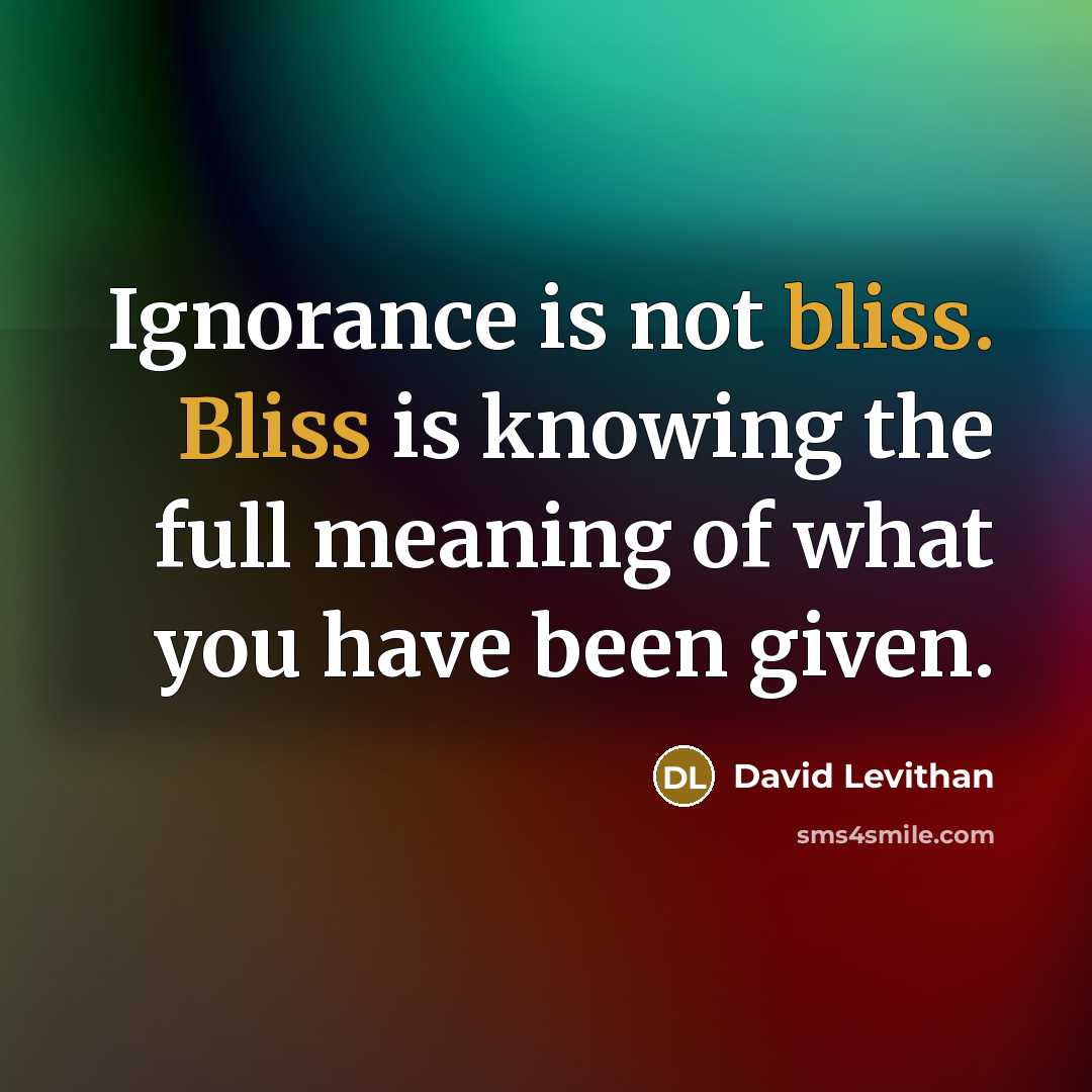 “Ignorance is not bliss. Bliss is knowing the full meaning…” quote by David Levithan