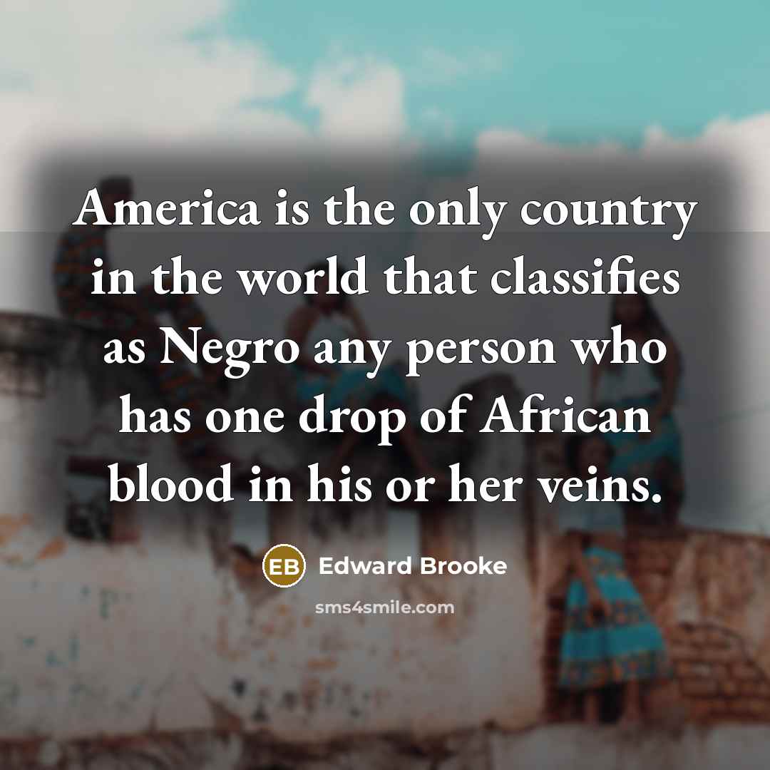 “America is the only country in the world that classifies as Negro any person who has one drop of African blood in his or her veins.” quote by Edward Brooke