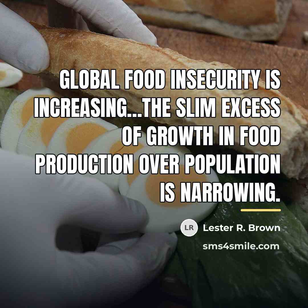 “Global food insecurity is increasing...the slim excess of growth in…” quote by Lester R. Brown