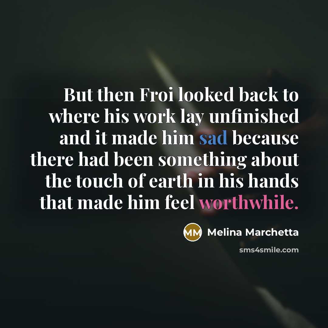 “But then Froi looked back to where his work lay…” quote by Melina Marchetta