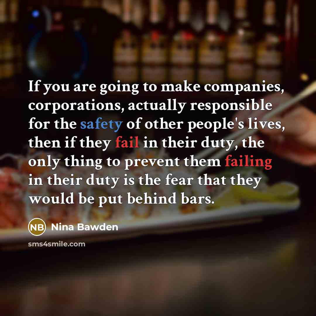 “If you are going to make companies, corporations, actually responsible…” quote by Nina Bawden