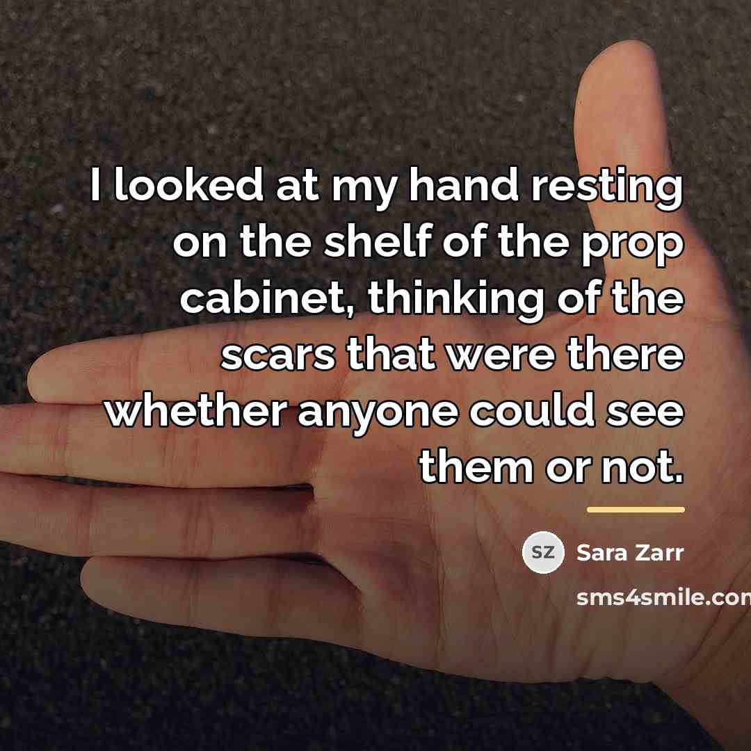 “I looked at my hand resting on the shelf of…” quote by Sara Zarr