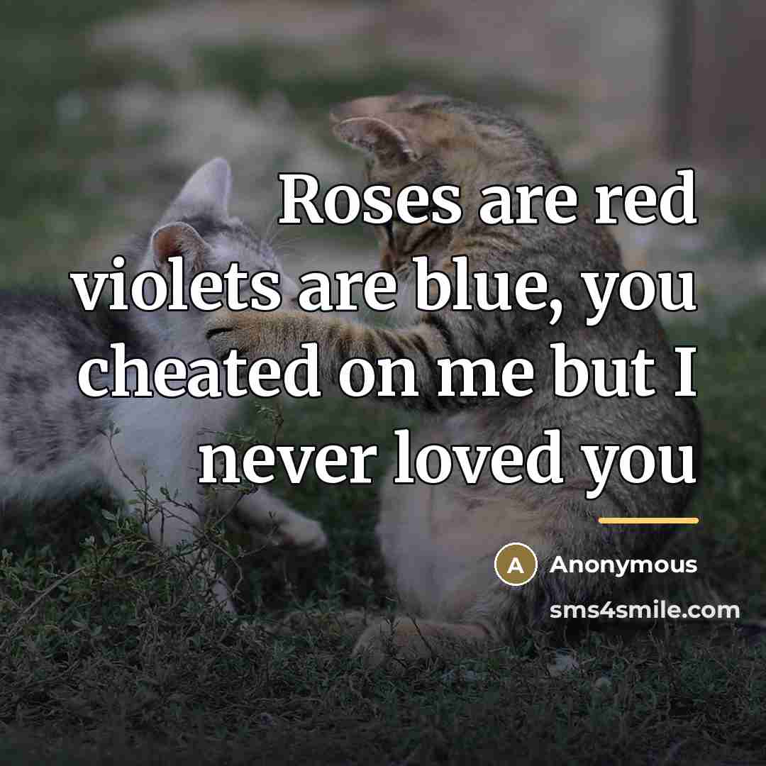 “Roses are red violets are blue, you cheated on me…” quote by Anonymous