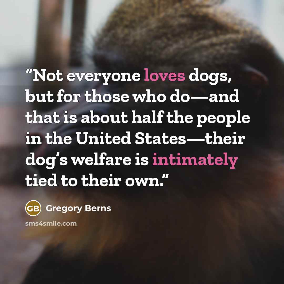 “Not everyone loves dogs, but for those who do—and that is about half the people in the United States—their dog’s welfare is intimately tied to their own.” quote by Gregory Berns
