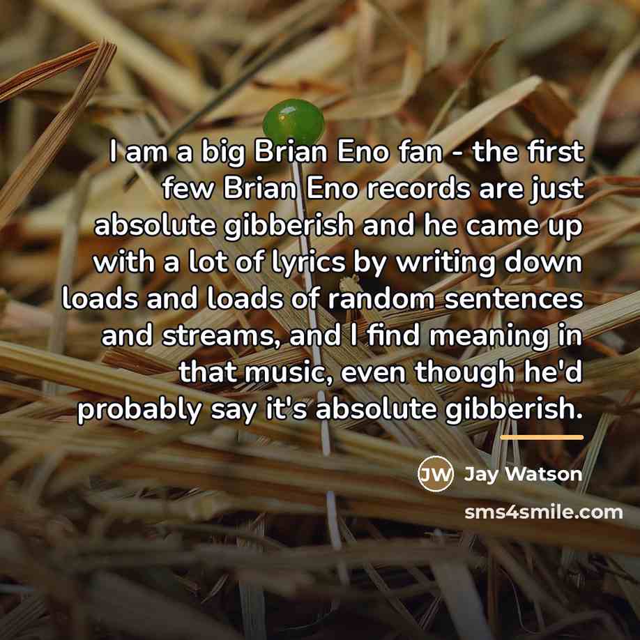 “I am a big Brian Eno fan - the first…” quote by Jay Watson