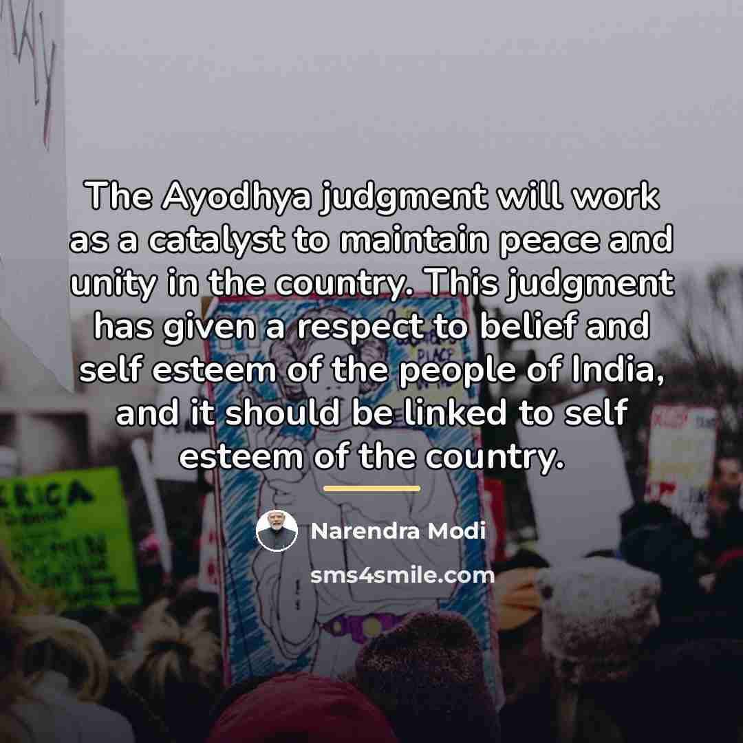 “The Ayodhya judgment will work as a catalyst to maintain…” quote by Narendra Modi